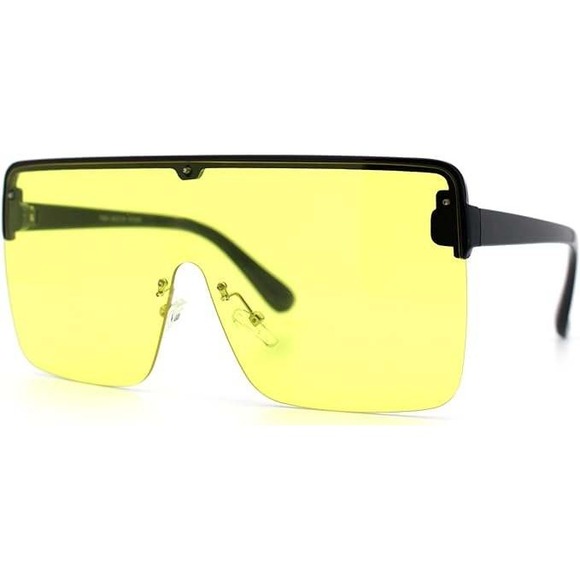 Shield Sunglasses Yellow Lens Flat Top Oversized Fashion Square Trendy Beach New - Picture 1 of 6